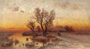 sunset over a ukrainian hamlet by Julius Sergius von Klever